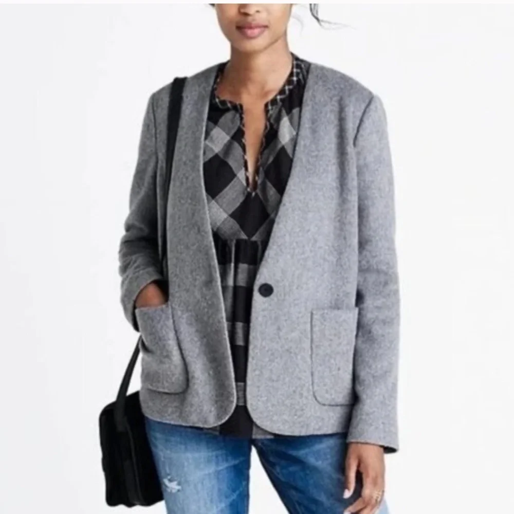 Gray Wool-Blend Boyfriend Blazer Jacket - Women - Picture 10 of 10